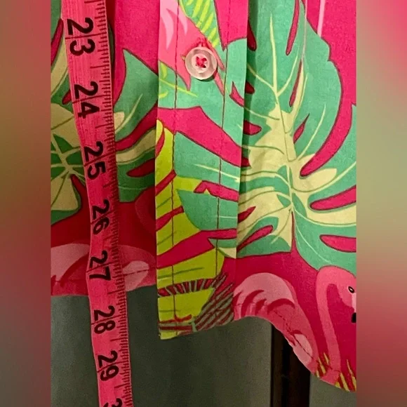 Massive Flamingo Hawaiian Shirt Size Small Pink Green Bright Button Up - Picture 12 of 13